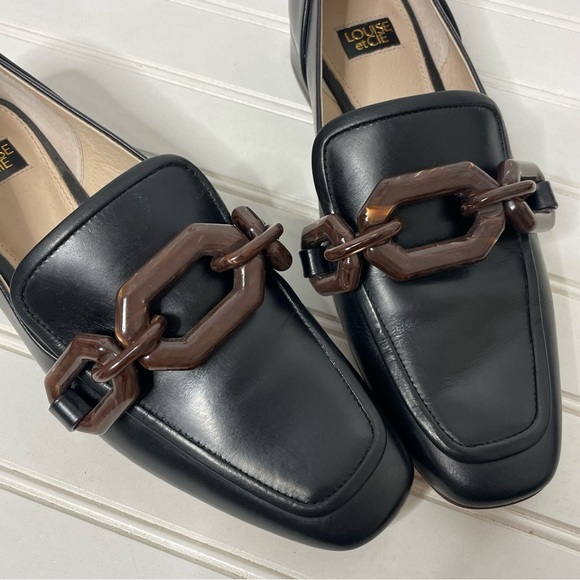 Louise et Cie Emlen Tortoise Chain Black Leather Classic Loafer 617 - Picture 4 of 11